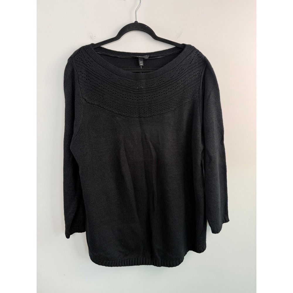 Lane Bryant Sweater Womens 18/20 Black Pointelle Yoke Long Sleeve Pullover